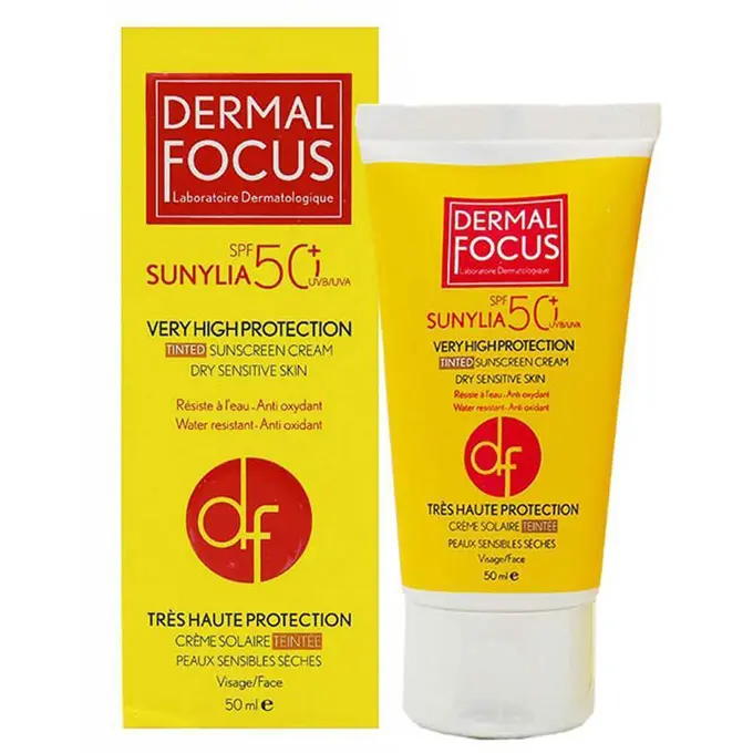 تصویر از کرم ضد آفتاب صورت پوست خشک SPF50+ بانوان سانیلیا درمال فوکوس 50 ml بژ طبیعی ماهتاب کیش