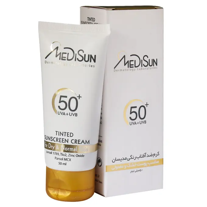تصویر از کرم ضد آفتاب صورت پوست معمولی تا خشک SPF50+ بزرگسالان مدیسان 50 ml بژ گل افشان آرایش