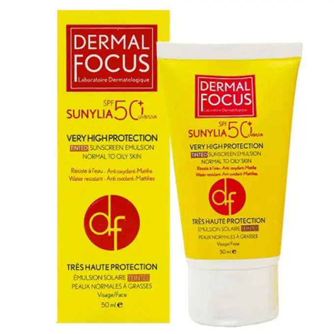 تصویر از کرم ضد آفتاب صورت پوست معمولی تا مختلط SPF50+ بانوان سانیلیا درمال فوکوس 50 ml بژ طبیعی ماهتاب کیش