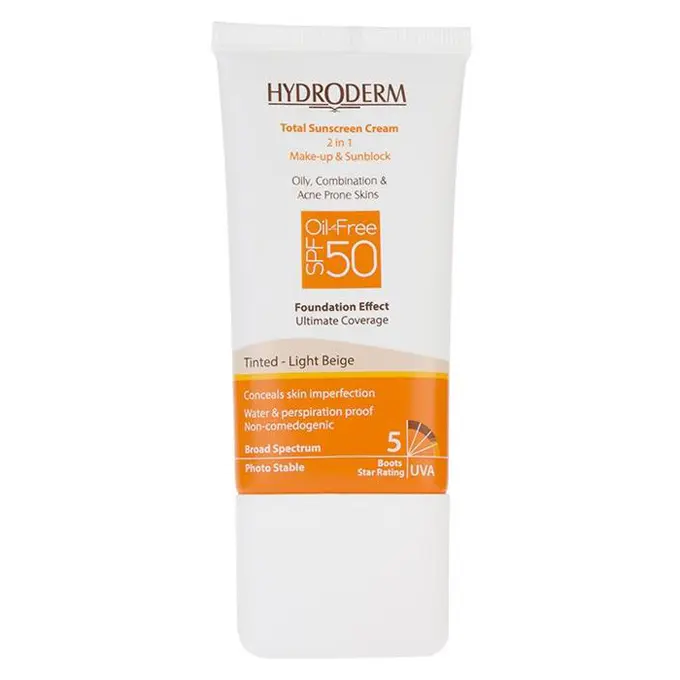 تصویر از کرم ضد آفتاب پوست چرب و جوش دار SPF50 هیدرودرم 40 g بژ روشن پارس حیان