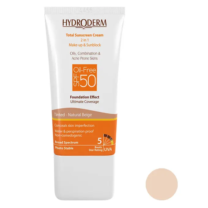 تصویر از کرم ضد آفتاب پوست چرب و جوش دار SPF50 هیدرودرم 40 g بژ طبیعی پارس حیان