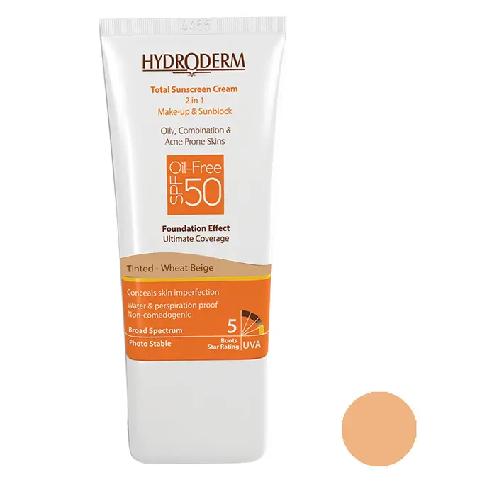 تصویر از کرم ضد آفتاب پوست چرب و جوش دار SPF50 هیدرودرم 40 g بژ گندمی پارس حیان