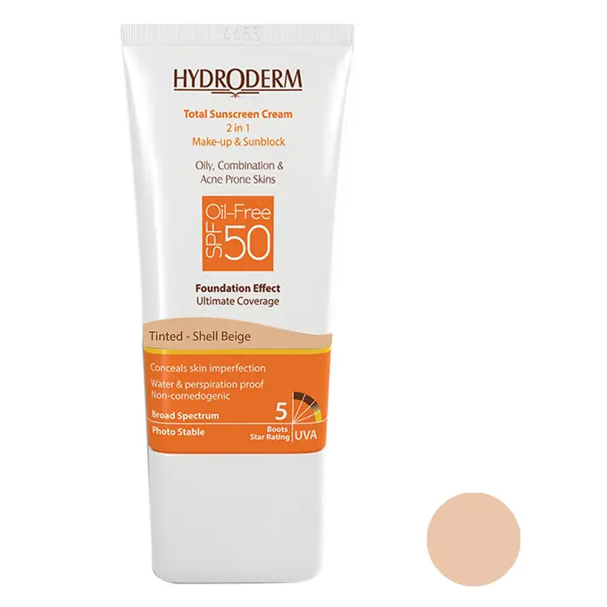 تصویر از کرم ضد آفتاب پوست چرب و جوش دار SPF50 هیدرودرم 40 g بژ صدفی پارس حیان