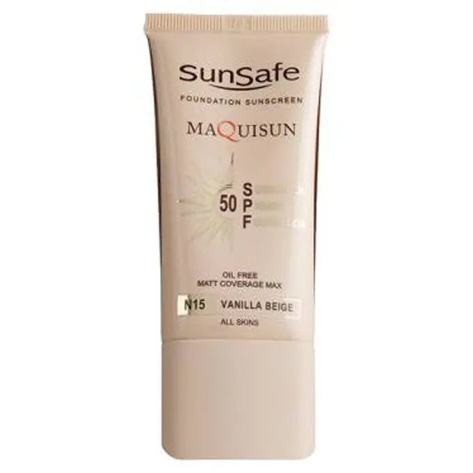 تصویر از کرم ضد آفتاب کرم پودری انواع پوست SPF50 بزرگسالان مکیسان سان سیف 40 ml بژ وانیلی پارس حیان
