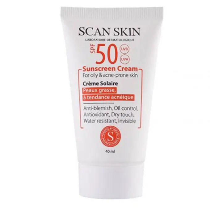 تصویر از کرم ضد آفتاب صورت پوست چرب و جوش دار SPF50 بزرگسالان اسکن اسکین 40 ml شانا عطر