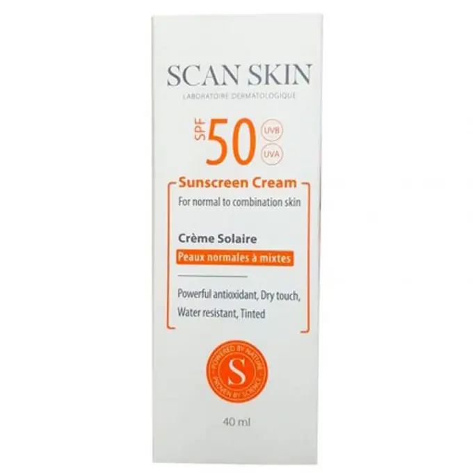 تصویر از کرم ضد آفتاب صورت پوست معمولی تا مختلط SPF50  اسکن اسکین 40 ml بژ طبیعی شانا عطر