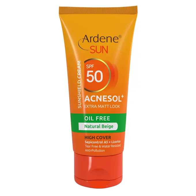 تصویر از کرم ضد آفتاب صورت پوست چرب SPF50 بزرگسالان آکنه سل آردن 50 ml بژ طبیعی پارس حیان