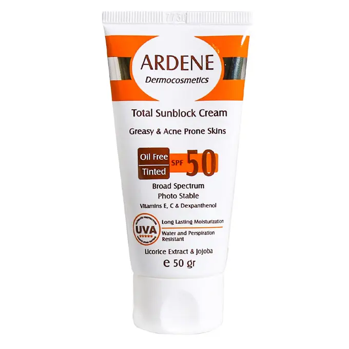 تصویر از کرم ضد آفتاب صورت پوست چرب و جوش دار SPF50 بانوان آردن 50 g بژ طبیعی پارس حیان