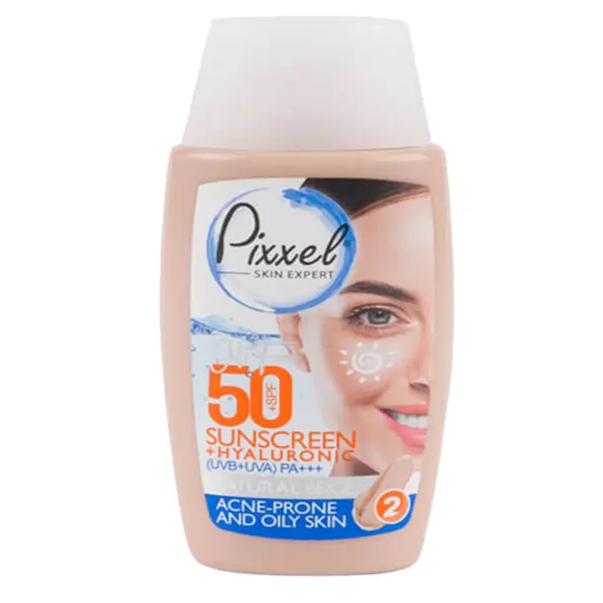 تصویر از کرم ضد آفتاب صورت پوست چرب و جوش دار SPF50 بزرگسالان پیکسل 50 ml بژ طبیعی تولیدی و بازرگانی سیلانه سبز