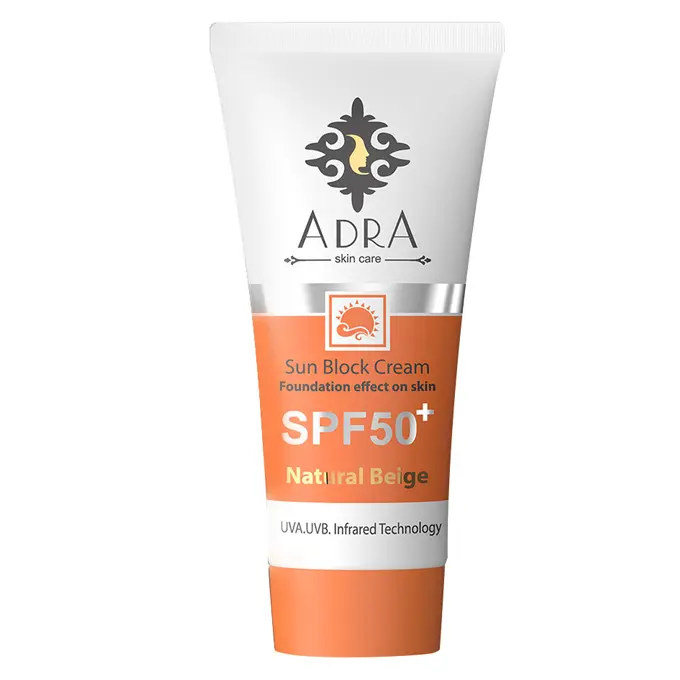 تصویر از کرم ضد آفتاب صورت انواع پوست SPF50+ بزرگسالان آدرا 50 ml بژ طبیعی شمیم طبیعت آرا