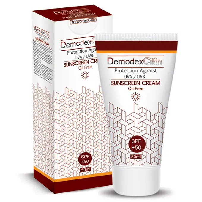 تصویر از کرم ضد آفتاب صورت پوست چرب SPF50+ بزرگسالان دمودکسیلین 50 ml نیکچهر گستر آریا فارمد
