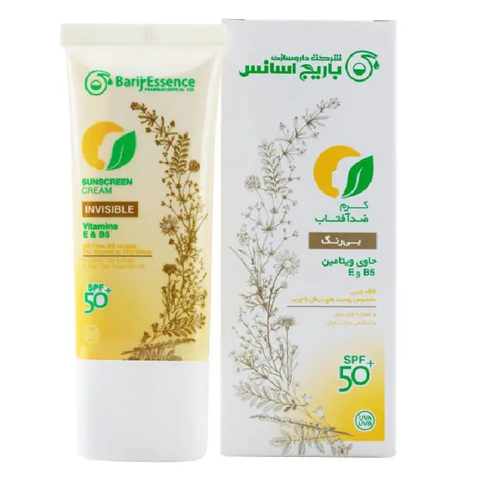 كرم ضد آفتاب SPF50 پوست‌ نرمال تا چرب باريج اسانس 60 ميلي ليتر بي رنگسانس 60 ميلي ليتر بي رنگ.jpg