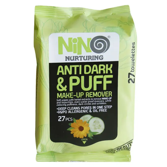 تصویر از دستمال مرطوب پاک کننده آرایش ضد تیرگی و پف  نینو 27 عددی