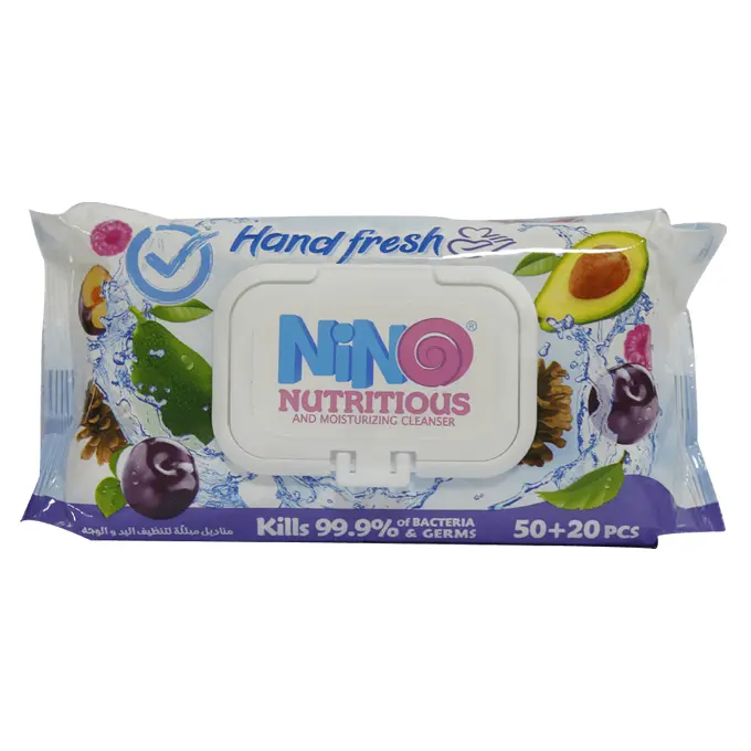تصویر از دستمال مرطوب پاک کننده دست و صورت مرطوب کننده هند فرش نینو 70 عددی