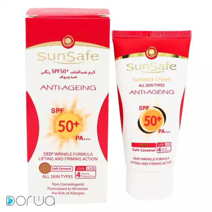 تصویر از کرم ضد آفتاب و ضد چروک صورت انواع پوست SPF50+ بزرگسالان   سان سیف 50 ml کاراملی پارس حیان ایران