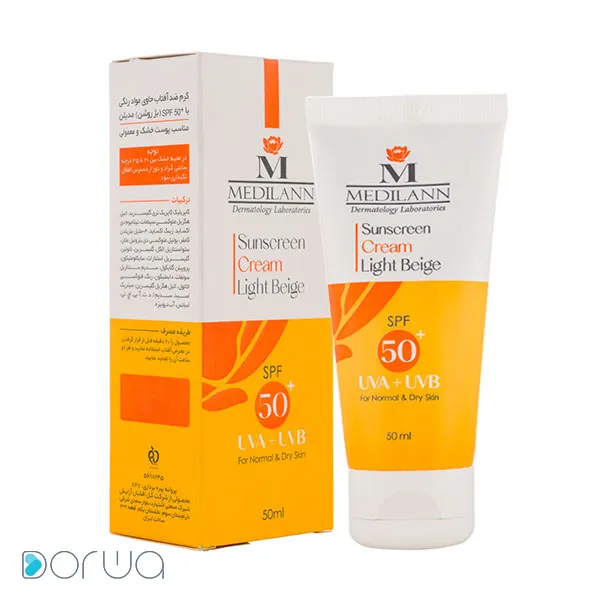 تصویر از کرم ضد آفتاب صورت پوست معمولی تا خشک SPF50 بزرگسالان مدیلن 50 ml بژ گل افشان آرایش