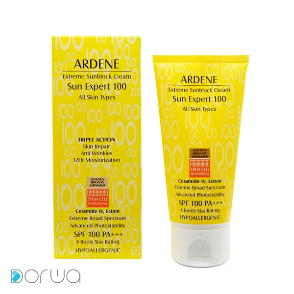 تصویر از کرم ضد آفتاب صورت انواع پوست SPF100 بزرگسالان آردن 50 ml برنزه طلایی پارس حیان